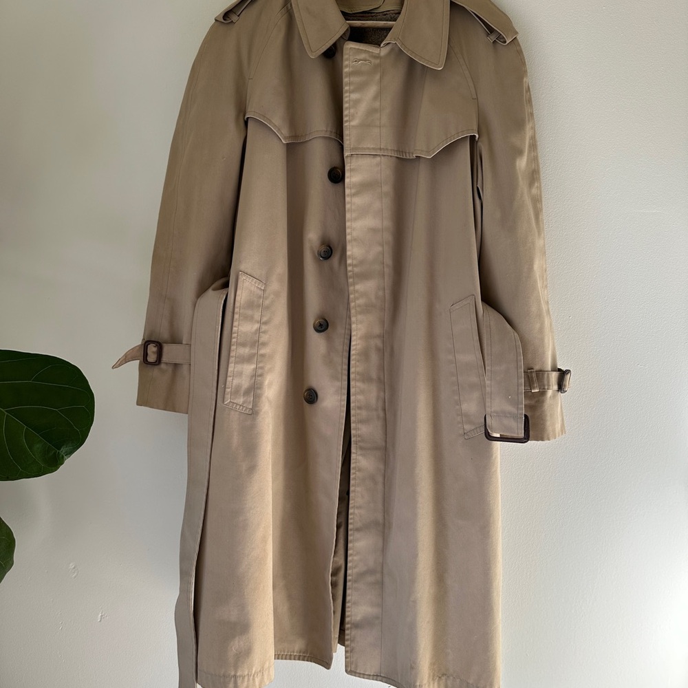 VTG 90s London Fog Unisex Trench Coat Zip In Thermal Liner 40Reg Streetwear Tan - Picture 2 of 14